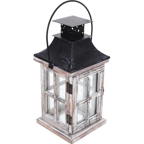 Rustic Wooden and Iron Candle Lantern, Compact Vintage Glass Candle Holder, Romantic Decoration for Home and Wedding, Delicate and Charming Craftsmanship (1/5)