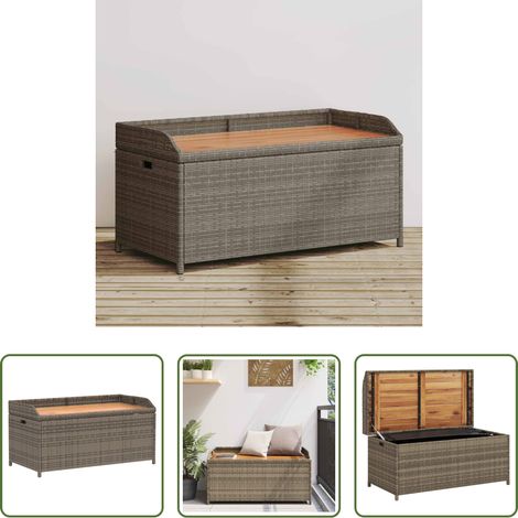 vidaXL Rattanbank - Bank mit Stauraum Grau 100x50x52 cm Poly Rattan Akazienholz (1/5)