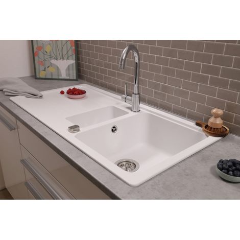 Küchenspüle Einbauspüle Spülbecken Granitspüle 100 x 50 Weiß Respekta Austin