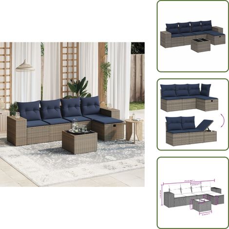 The Living Store 6-tlg. Garten-Sofagarnitur mit Kissen Grau Poly Rattan - Gartenmöbel - Esstischset - Rattan Gartenmöbel - Outdoor Set - Lounge Set (1/5)