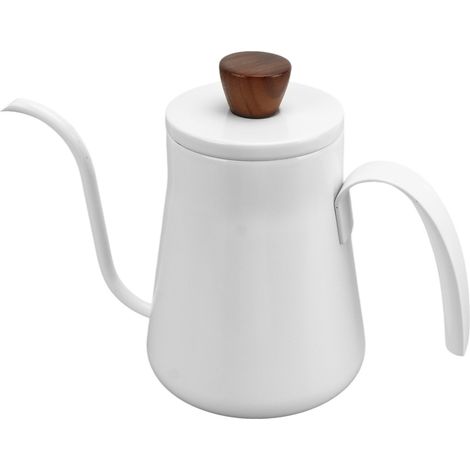 Bouilloire à café en acier inoxydable 304 avec bec verseur en col de cygne, couvercle et poignée, idéale pour le thé et le lait, 400 ml, blanche. (1/5)