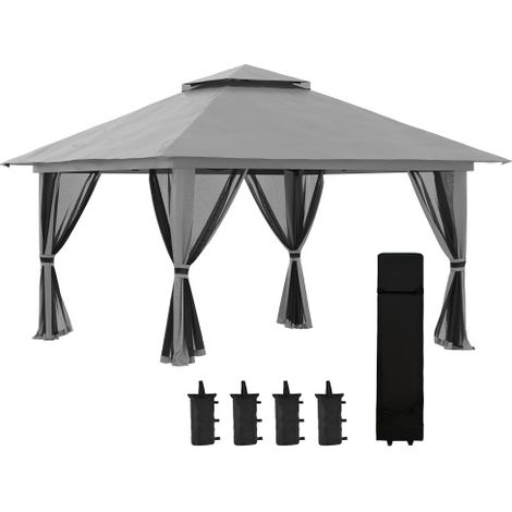 Gazebo pieghevole, 4x4 metri, gazebo da giardino pronto all'uso, con protezione UV e pareti laterali a rete, doppia copertura, resistente alle intemperie, colore grigio scuro.