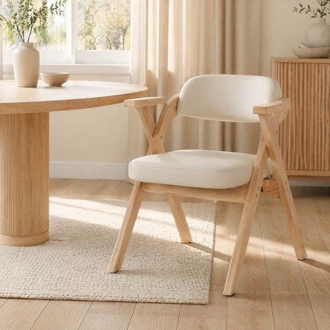 Sedie da pranzo pieghevoli, set da 2, in legno e lino, beige, con braccioli DESVIAE (1/5)