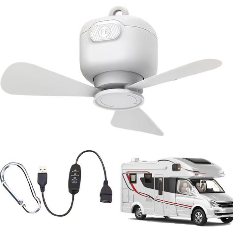 Ventilateur de plafond portable Ventilateur suspendu pour tonnelle – Ventilateur de plafond USB réglable à 3 vitesses pour porche, tente, camping-car, auvent, extérieur, tonnelle, chambre (1/5)
