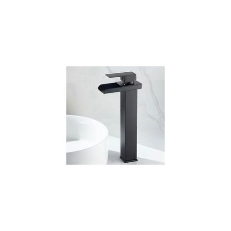 Robinet mitigeur de lavabo cascade noir, robinet de lavabo en acier inoxydable avec bec cascade, robinet mitigeur de lavabo monotrou à poignée unique, B, haut
