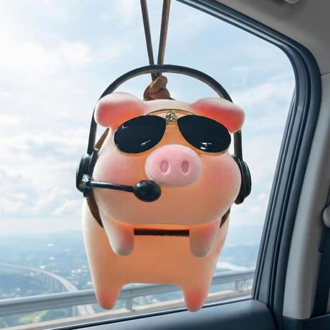 Lustiger Autoanhänger Schwein mit Sonnenbrille, höhenverstellbar (1/5)