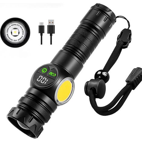 Ultrastarke LED-Taschenlampe, wiederaufladbare Taschenlampe mit 2000 Lumen, magnetisierte Taschenlampe mit LCD-Digitalanzeige, COB-Seitenlichter, 9 Beleuchtungsmodi, für Camping-Notfälle (1/5)