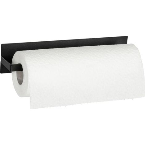 Porte-essuie-tout magnétique IMA, en métal noir thermolaqué, fixation sans perçage par aimant ou bande adhésive (1/5)