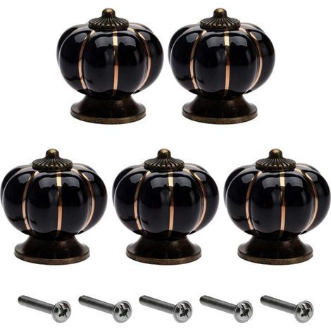 5 Pièces 40mm Boutons Tiroir Vintage Bouton de Meuble Poignée en Céramique Bouton de porte de Placard Bouton Citrouille pour Armoire Buffet Commode Cuisine - Noir (1/5)
