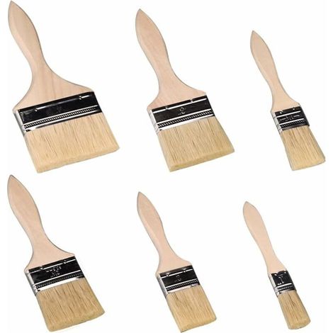 Wandpinsel, Flachpinsel, 6-teiliges Set, professionelle Pinsel mit Holzgriffen, Naturborsten, geeignet für Wände, Möbel und Fensterläden (1/5)
