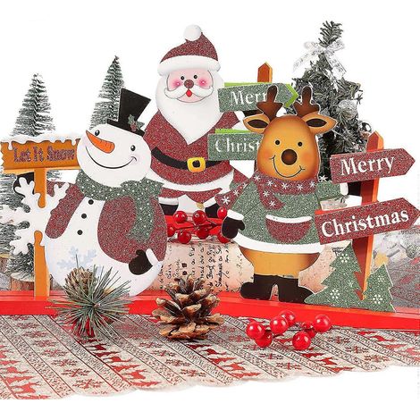 3-teiliges Set hölzerner Weihnachtsornamente, Tischdekoration, Weihnachtsmann, Schneemann, Rentier, für Abendessen, Party, Weihnachtsgeschenk (1/5)