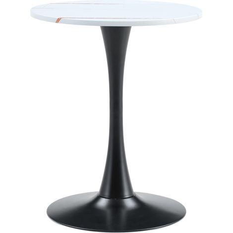 Table ronde 60 cm en MDF et métal, blanche avec base noire (1/5)