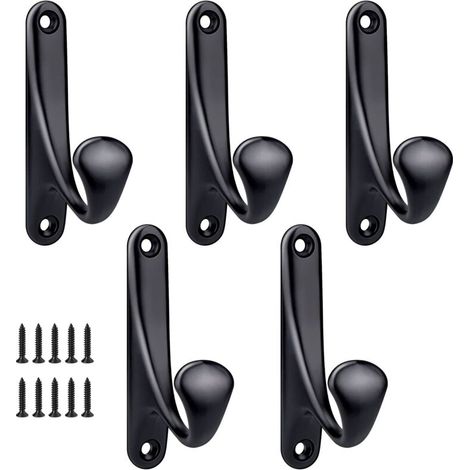 Crochet Manteau Mural a Visser, 5 Pcs Minimaliste Patère Murale Robuste en Alliage de Zinc Crochet Porte Manteau Pour porte Entrée Chambre Salle de Bain Multi-Usages Patères Vis Inclus - Noir (1/5)
