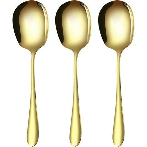 Lot de 3 grandes cuillères de service en acier inoxydable pour buffet, idéales pour la cuisine, les restaurants et les banquets (Or-11) (1/5)