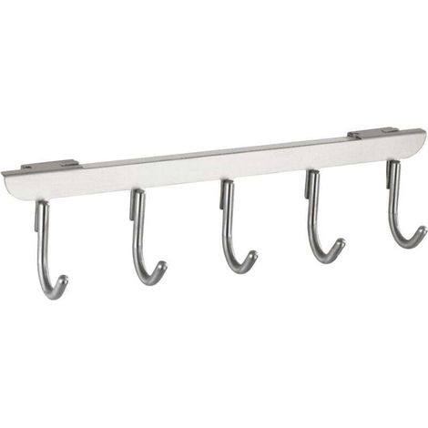 Massivo Türgarderobe mit 5 Haken, Handtuchhalter, für Türen mit 2 und 4 cm Breite, Edelstahl, 21 x 7 x 9,5 cm, Silber