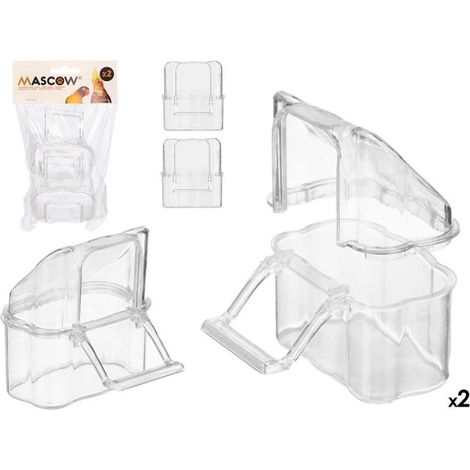 MASCOW comederos jaula transparentes , Set de 2 comederos transparentes para jaula 12 x 22 x 6 cm, diseñados para proporcionar una alimentación cómoda y ordenada a aves de jaula. S (1/3)