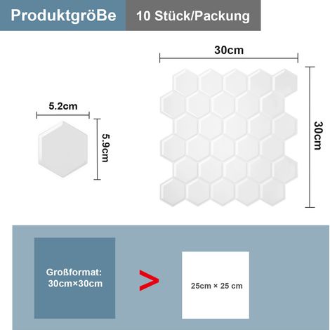 Jiubiaz Fliesenaufkleber 30x30cm Fliesen-Folie 10 PCS Deko selbstklebende Klebefliesen Weiß für Küche Bad Wohnzimmer Zimmer (1/5)
