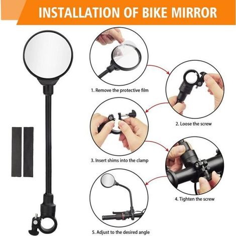 Rétroviseur Vélo - Miroir Convexe Grand Angle 3,3 Pouces - Rotation 360° - Pour Guidon 22 à 30 mm - Lot de 2 (1/4)
