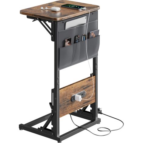 Table d'Appoint C – Hauteur Réglable 66-72cm, Pliable. Avec Station Charge & Poches. Modèle (Brun). (1/5)