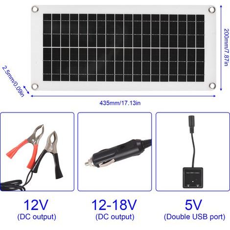 Kit de panneau solaire 20 W 12 V étanche avec silicium polycristallin à haute efficacité et contrôleur de charge PWM 300 W 60 A pour camping-car, caravane. (1/5)