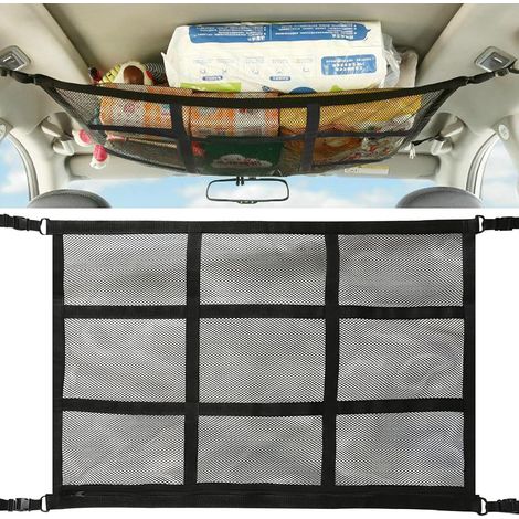 A car roof storage net (78 x 53 cm) with an adjustable double-layer mesh liner for SUVs and adjustable straps, perfect for storing toys and other items.