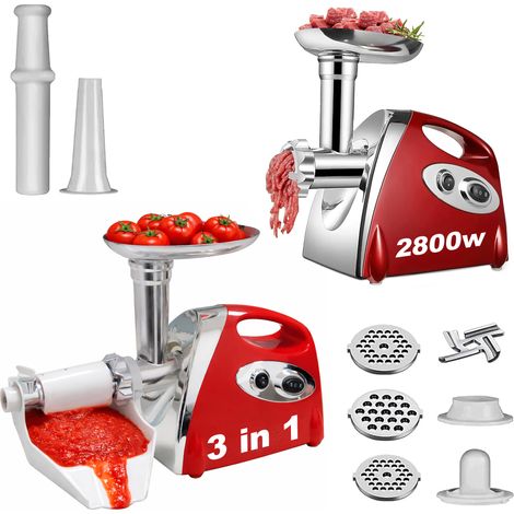Tritacarne Passapomodoro Elettrico 2800W Max 3 in 1 con Spremipomodoro e Tritaverdure, 3 Dischi in Acciaio Inox + Accessorio Kubbe, Multifunzionale per Carne e Verdure