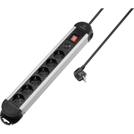 Renkforce RF-6417718 Multipresa con protezione da sovratensioni 6 scomparti Nero, Alluminio Schuko 1 pz.