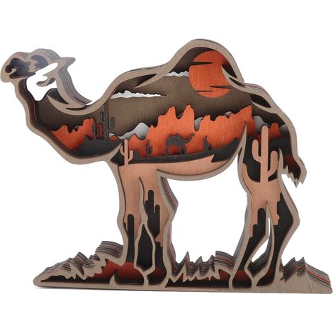 Statuette d'animal en buis, ornement décoratif en bois de buis, cadeau pour la chambre ou le bureau, chameau (1/5)