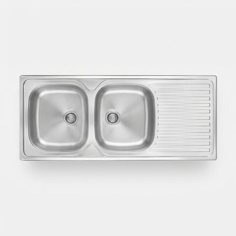 Lavello cucina a incasso in acciaio inox con 2 vasche e gocciolatoio 116.5x50 cm finitura inox - Telivo