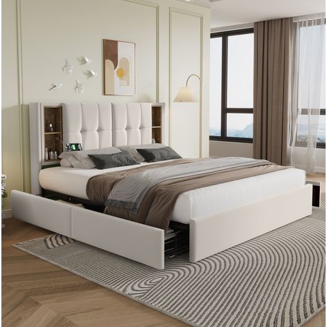 Cama dormitorio 160x200 con carga USB y cajones OKMYHOME (1/5)