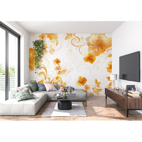 Papier peint fleurs vintage orange - 150 x 250 cm (1/2)