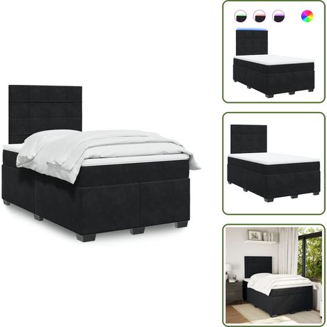 Boxspringbett mit Matratze Schwarz 120x190 cm Samt - Boxspringbett - Doppelbett - Samtbett - LED Beleuchtung - Höhenverstellbares Kopfteil (1/5)