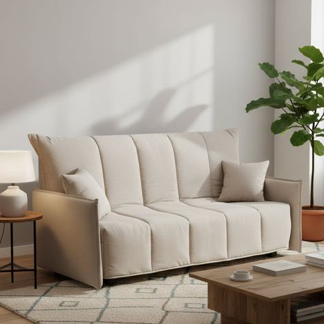 Talamo Italia Canapé Allyson, Canapé 3 places, 100% Made in Italy, Canapé de salon avec ouverture trolley avec ouverture trolley, en tissu matelassé, avec accoudoirs standards, Cm 190x90h85, Beige, av (1/5)