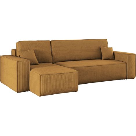 Ecksofa mit schlaffunktion und bettkasten, Eckcouch BEST stoff Poso Dicker Cord viele farben Senffar (1/5)