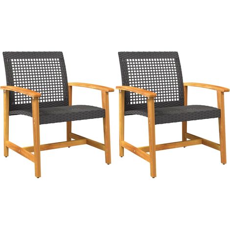 Maison Exclusive - Gartenstühle 2 Stk. Schwarz Poly Rattan und Ak (1/5)