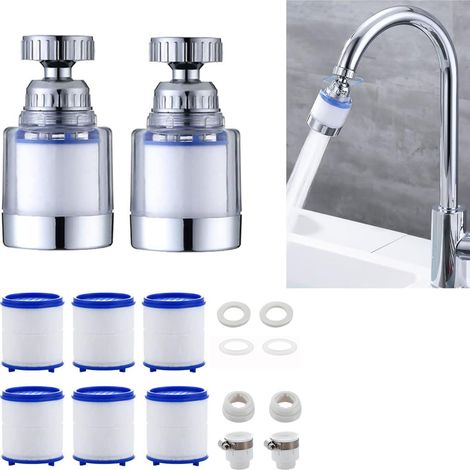 Filtro de agua para grifo, filtro antical para grifo, con elemento filtrante de algodón PP de 6 piezas y adaptador universal para fregadero, cocina, baño (1/5)