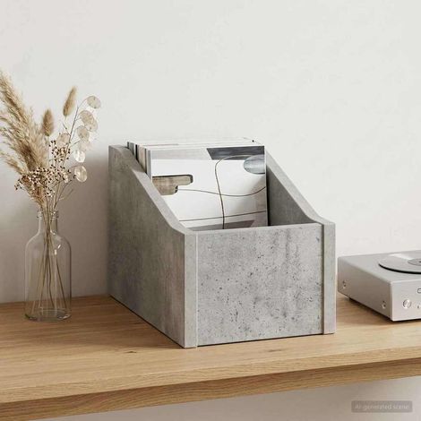 vidaXL LP Record Box Concrete Grey 18 x 32 x 18 cm Engineered Wood (1/5)