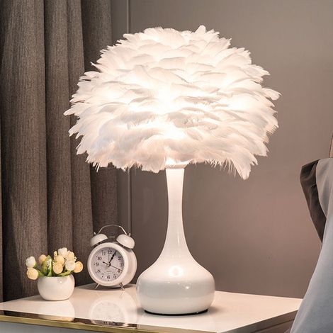 European Style E27 White Feather Table Lamp Bedside Fixtures - Warm Light (1/5)