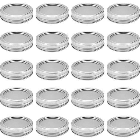 Type Fendu Mason Jar Lids, 20 Pièces Canning Lids en Fer, Mason Jar Lids avec Couvercles en Silicone, Canning Lids pour Mason Jar pour Pots de Confiture Miel (1/5)