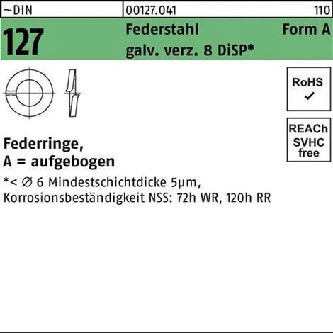 Rondelles élastiques Reyher DIN 127 FederSt. A 8 Zn 8 DiSP (1000 pièces) (1/2)