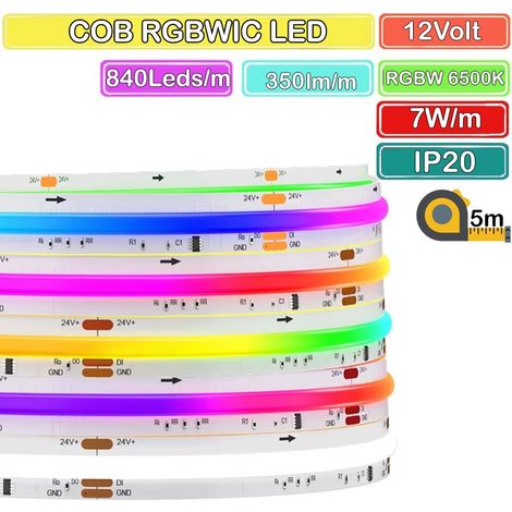 Striscia LED COB RGBWIC Indirizzabile da 840 LED al Metro Bobina da 5 Metri  12V (1/5)