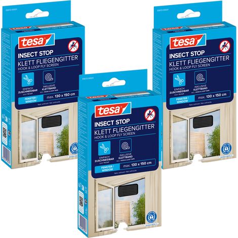 Mosquitera TESA para ventana, malla para ventana, cinta de velcro, negra, 1,3 x 1,5 m x 3
