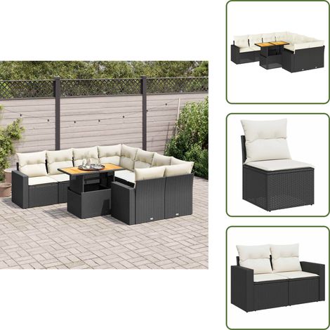 vidaXL Salon de jardin 9 pcs avec coussins noir résine tressée (1/5)