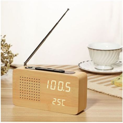 Radio rveil en bois de chevet rtro Radio-rveil en Bois Haute dfinition Grand cran Radio-rveil Affichage numrique