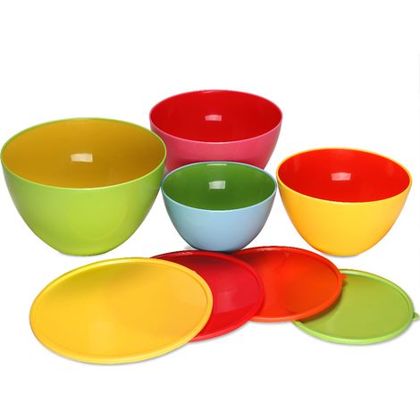 MONZANA® Schüssel mit Deckel 4er Set – Kunststoff BPA-frei, 900ml-4000ml, stapelbar, luftdicht, spülmaschinenfest, Rühr-, Aufbewahrung- & Backschüssel