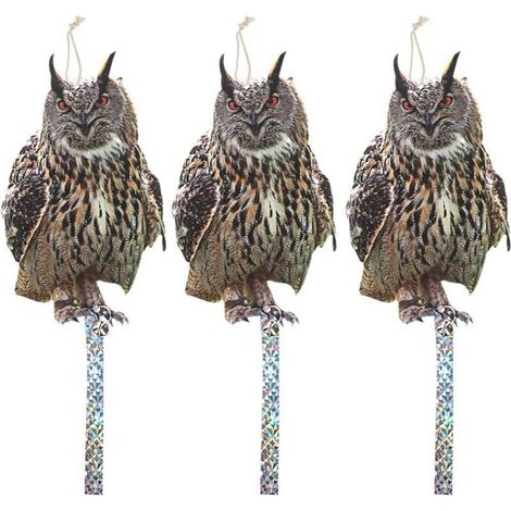Lot de 3 répulsif contre les oiseaux - Répulsif anti-pigeons, chouette - Réfléchissant - Avec clochette en forme de hibou (1/4)