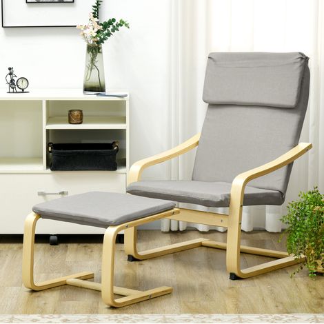 Sillón lounge con reposapiés de lino gris claro 66,5 x 80 x 99 cm (1/5)