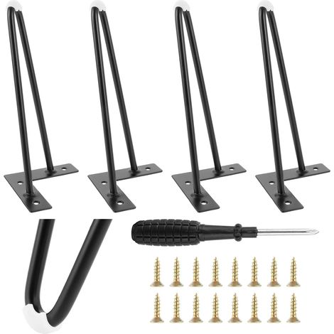 4 Pièces Pieds Épingle Meuble Noirs 25 cm, Lot de 4 en Acier avec Vis et Tournevis, Pieds de Table pour Commode, Table Basse et Rénovation de Mobilier (1/5)