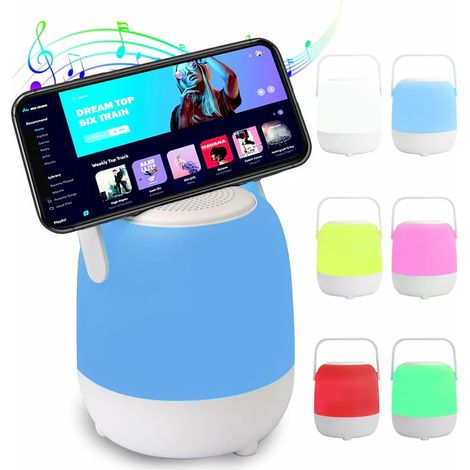 Cadeau de Noël 4-en-1 pour Femme Homme Ado : Lampe de Chevet LED 7 Couleurs avec Enceinte Bluetooth et Support Téléphone Portable, Gadget Technologique Multifonction (1/5)