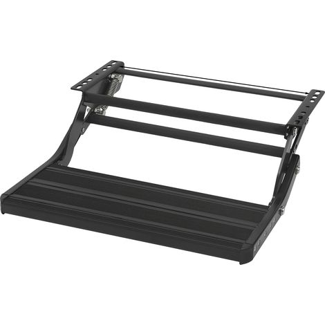 Escenario para caravanas, construcción metálica duradera, alta capacidad de carga, color negro.